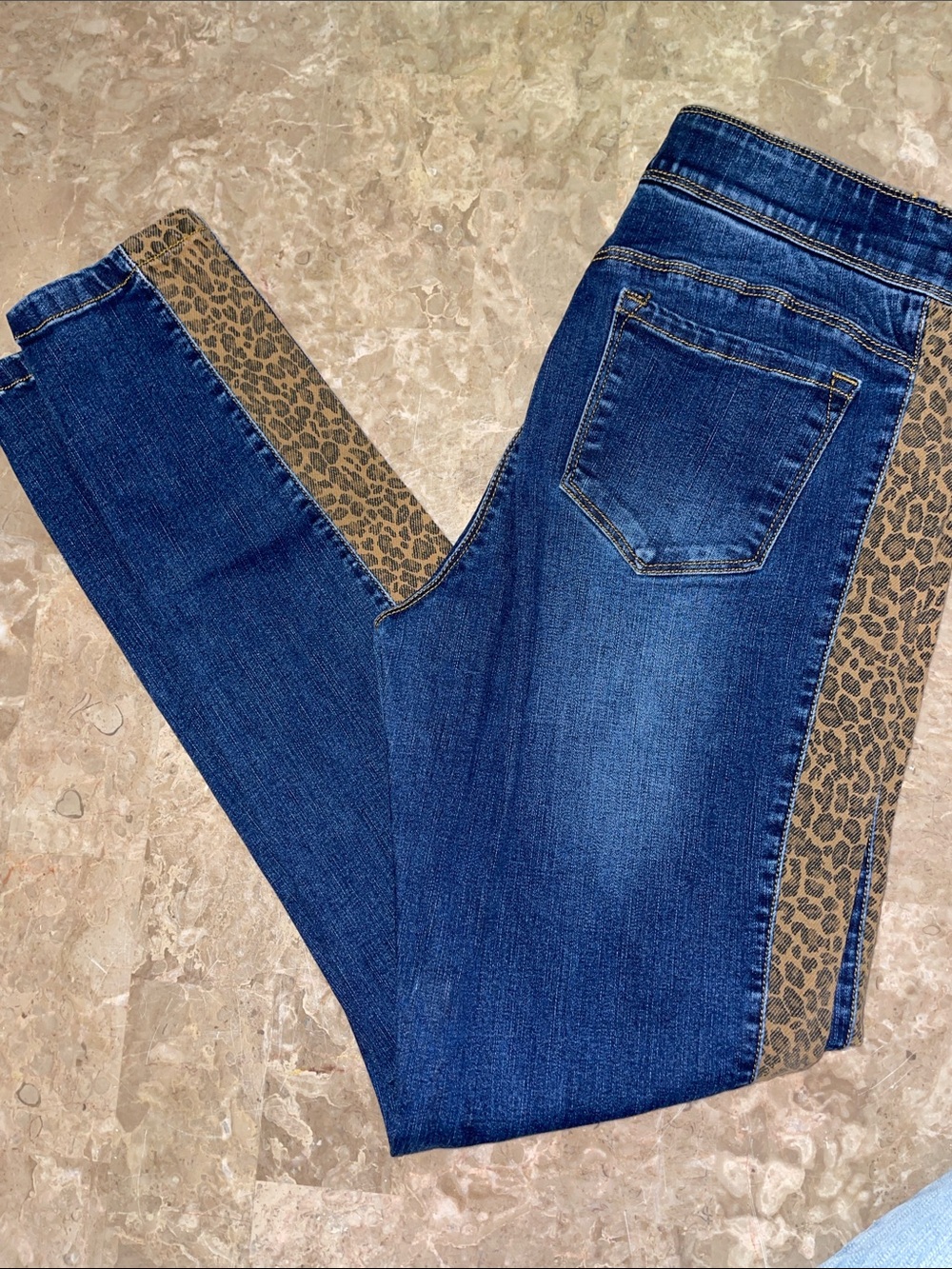 Coco + Carmen Dark Blue Skinny Jeans with Leopard Side Stripe